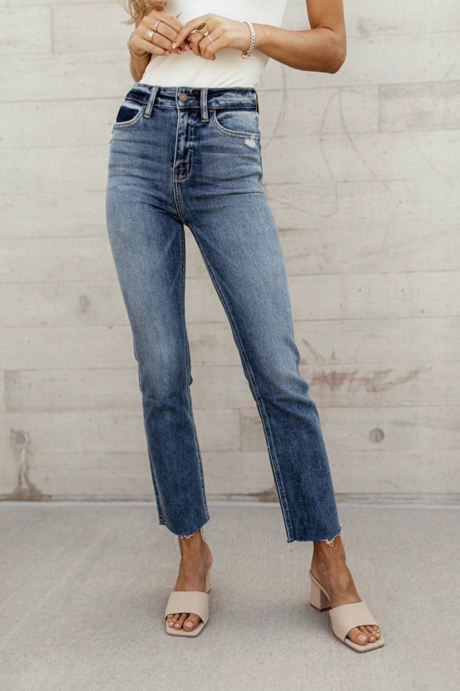 Jeans * | Coupon Plastic Jeans Flying Monkey Stretchy Straight Leg Denim Medium Wash