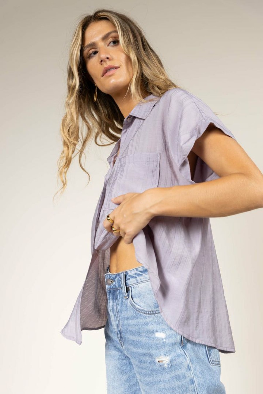 Tops * | Promo Fun 2 Fun Ruby Button Down Top Final Sale Tops Lavender