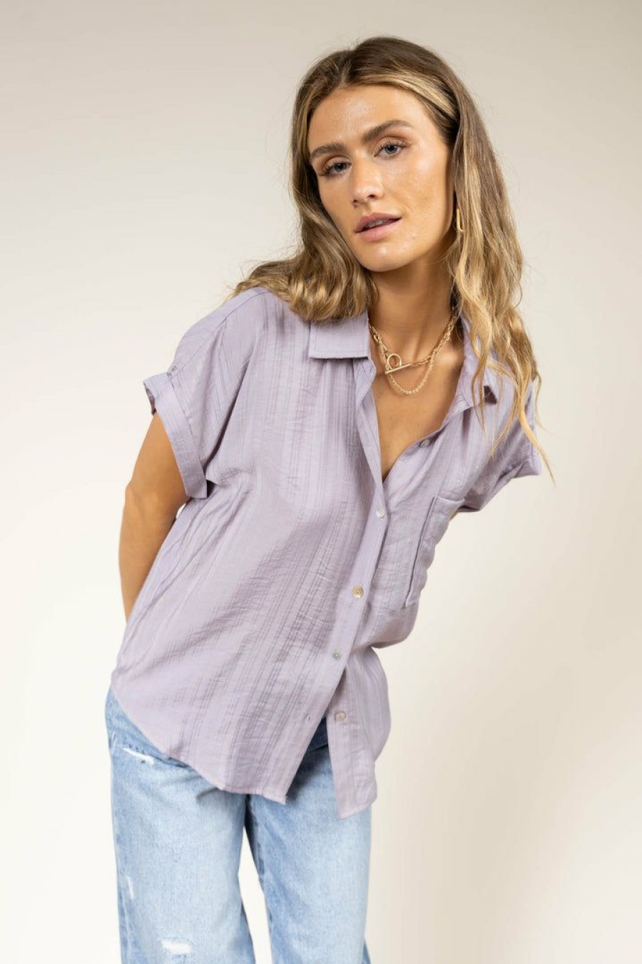 Tops * | Promo Fun 2 Fun Ruby Button Down Top Final Sale Tops Lavender