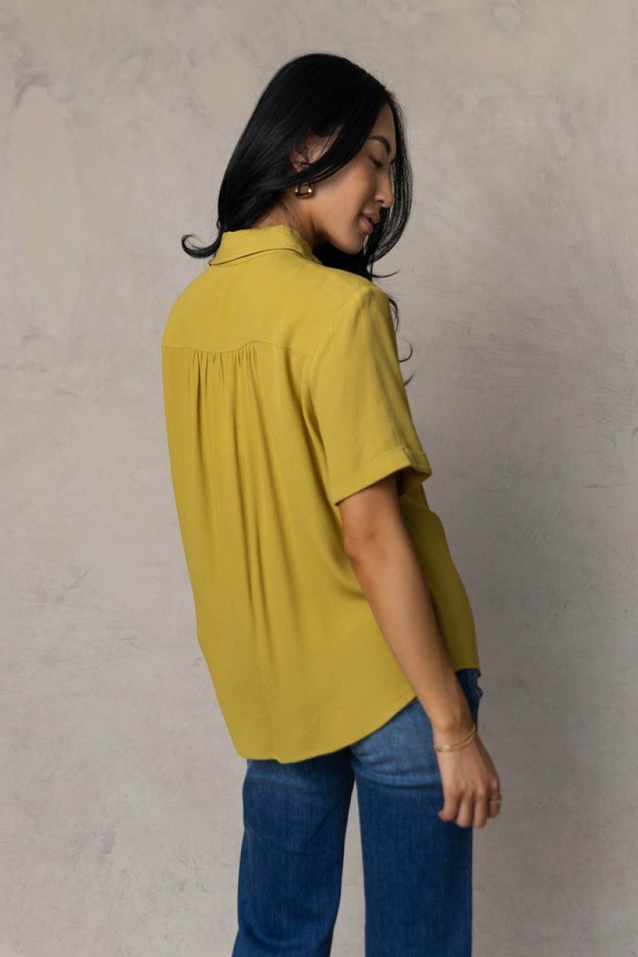 Tops * | Brand New Fun 2 Fun Tops Ayala Button Down Blouse In Final Sale Chartreuse