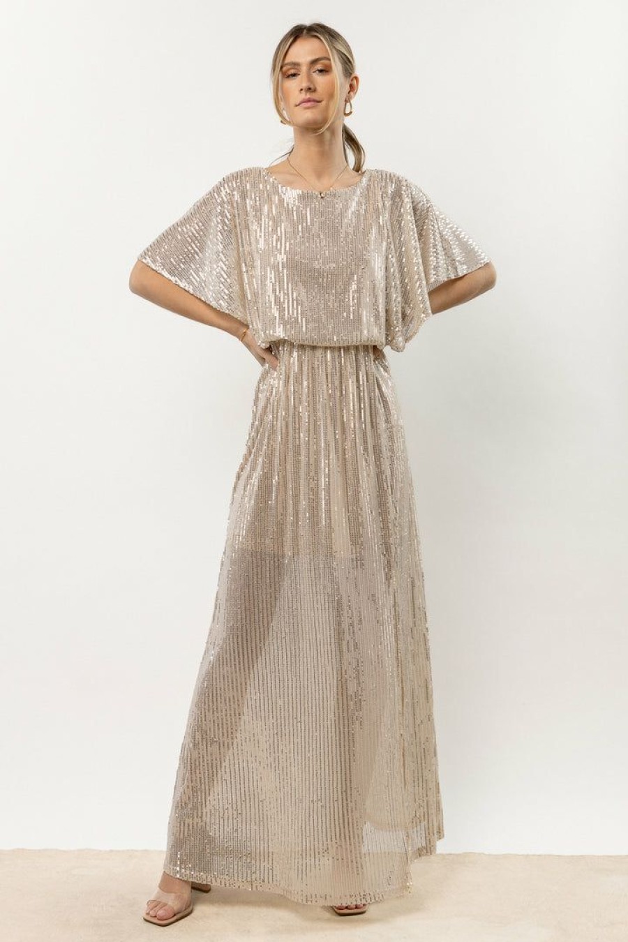 Dresses * | Deals See And Be Seen Azalea Sequin Maxi Dress Dresses Silver