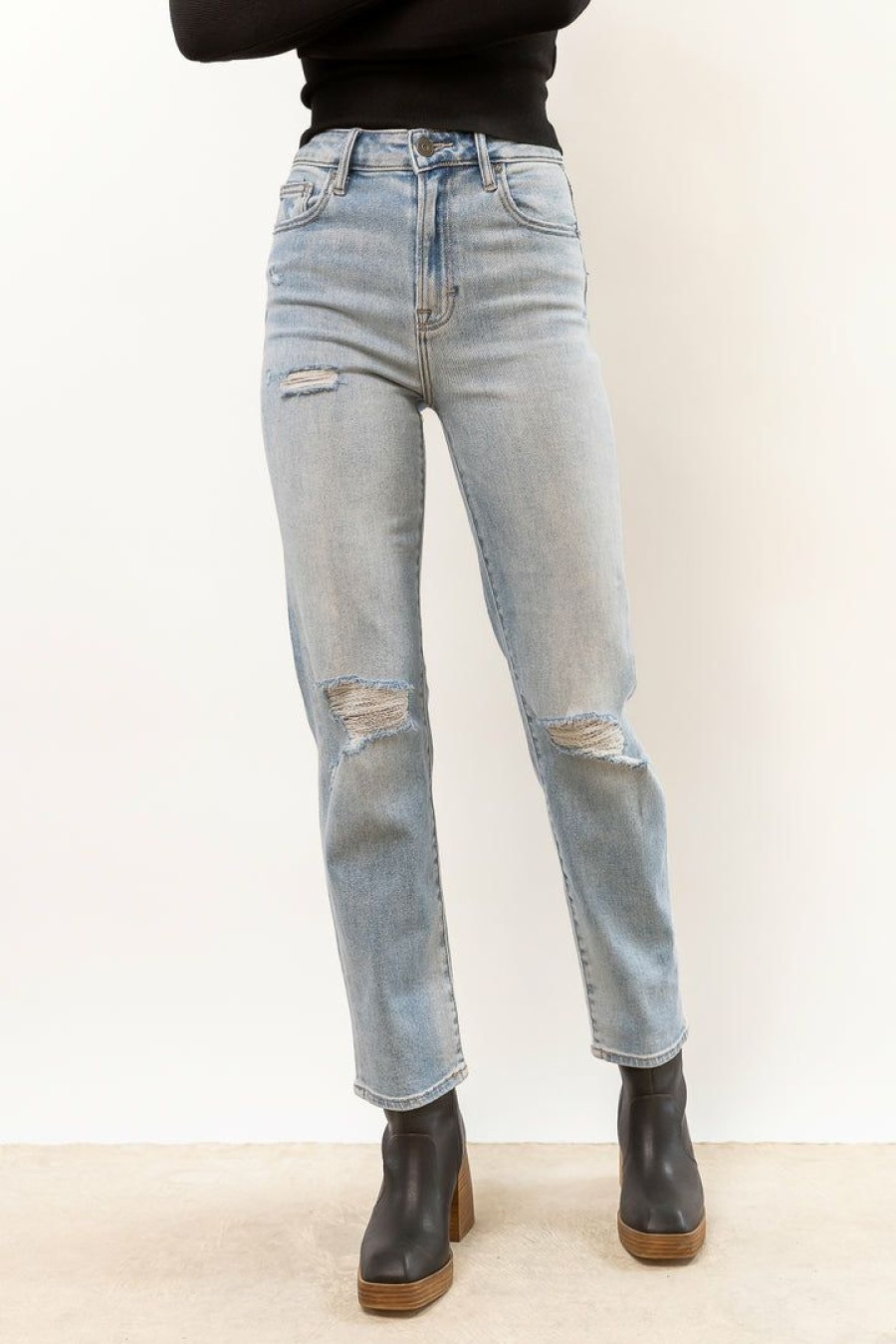 Jeans * | Best Sale Denim One New Arrivals Ellery Distressed Jeans Light Wash