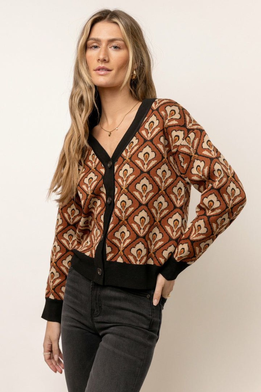 Tops * | Outlet Flying Tomato Ivy Printed Sweater Tops Brown