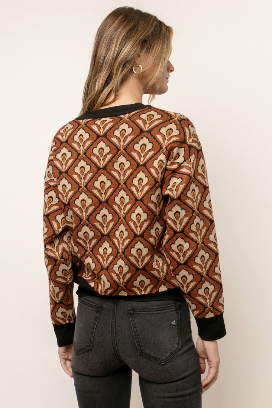 Tops * | Outlet Flying Tomato Ivy Printed Sweater Tops Brown