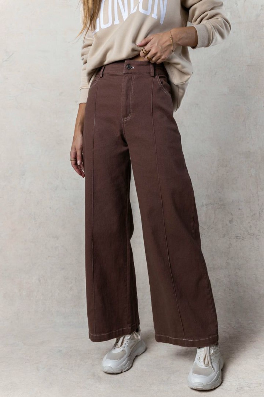 Jeans * | Brand New Miss Love Hana Wide Leg Pants In Brown