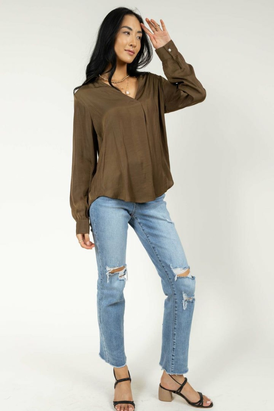 Tops * | Best Pirce Fun 2 Fun Tops Kyrie Blouse In Olive