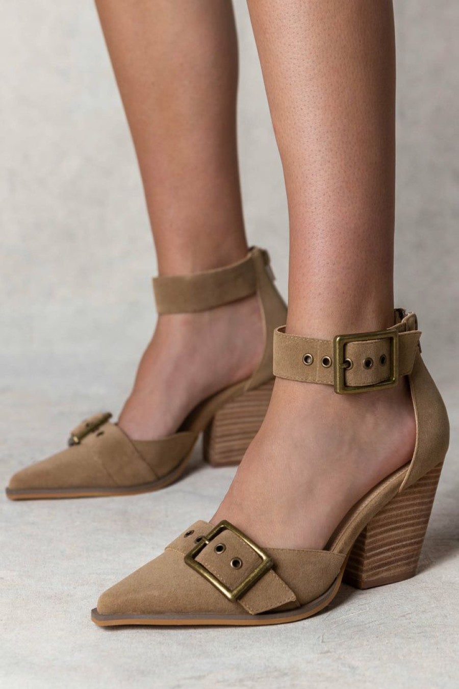 Shoes * | Best Deal Free Soul/Miracle Mile Rachel Buckle Heels In New Arrivals Khaki