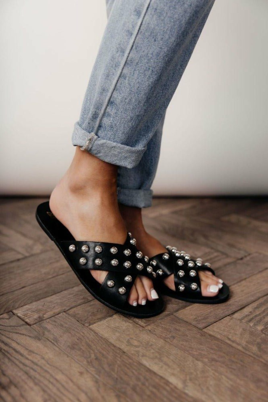 Shoes * | Buy Beast Fashion Jayla Studded Sandals In Shoes Black