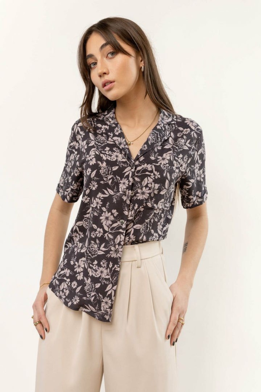 Tops * | New Calista Gigi Button Down Navy