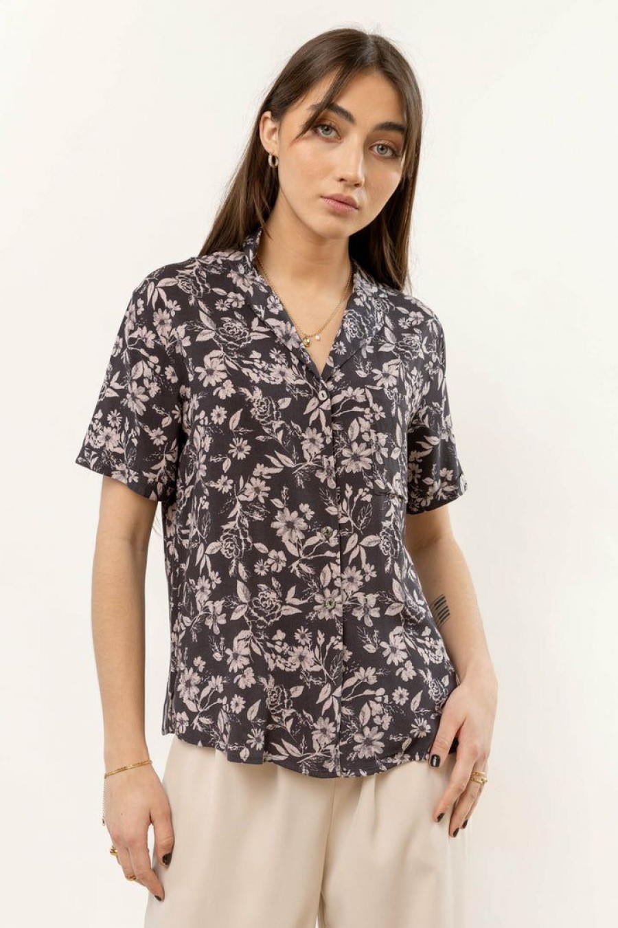 Tops * | New Calista Gigi Button Down Navy