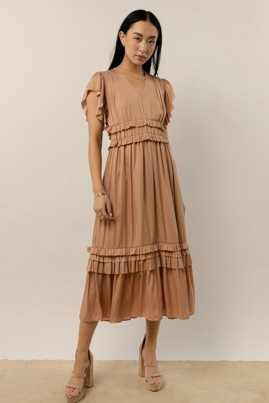 Dresses * | Wholesale Worui Willa Ruffle Dress In Peach