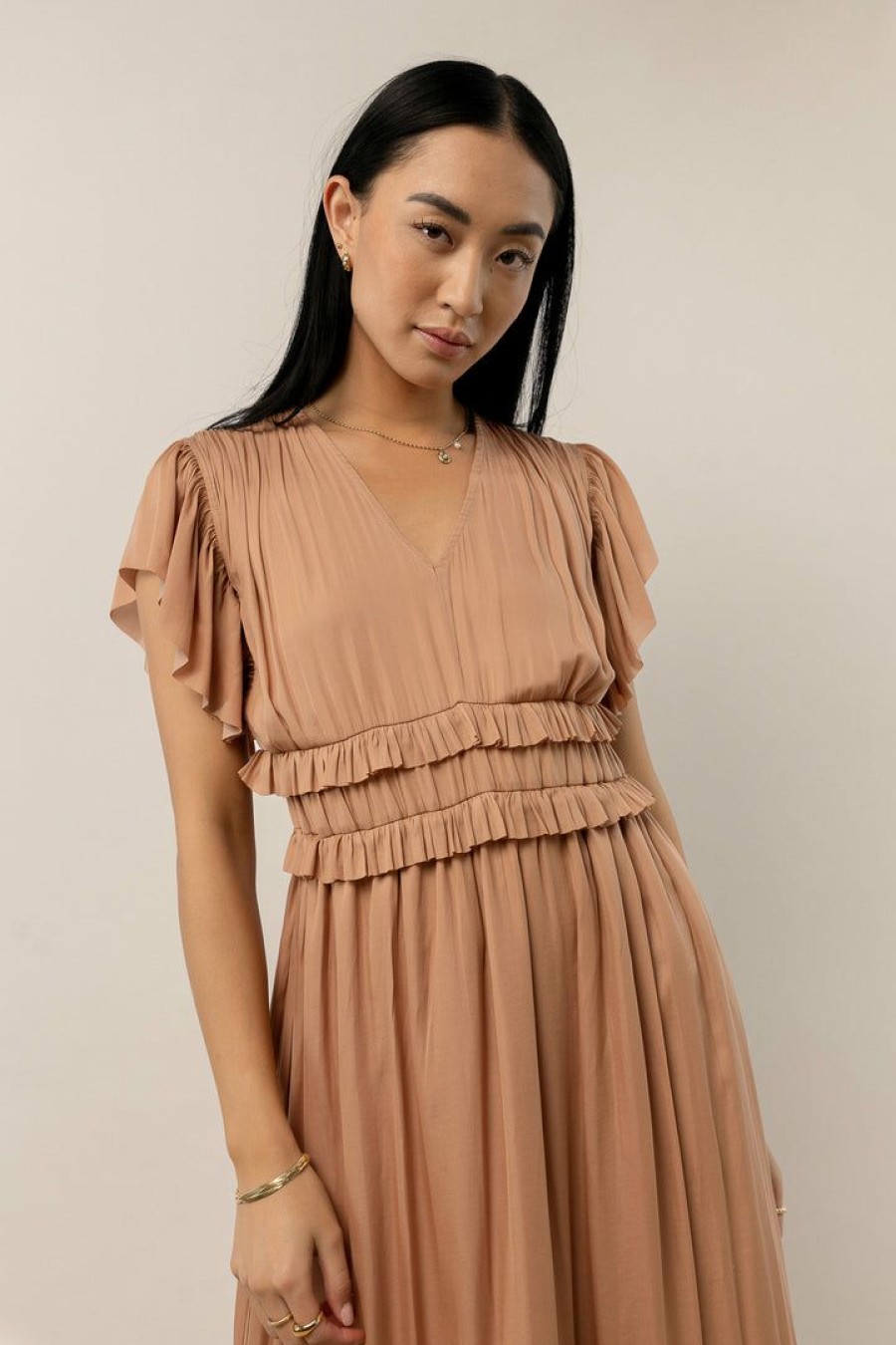 Dresses * | Wholesale Worui Willa Ruffle Dress In Peach