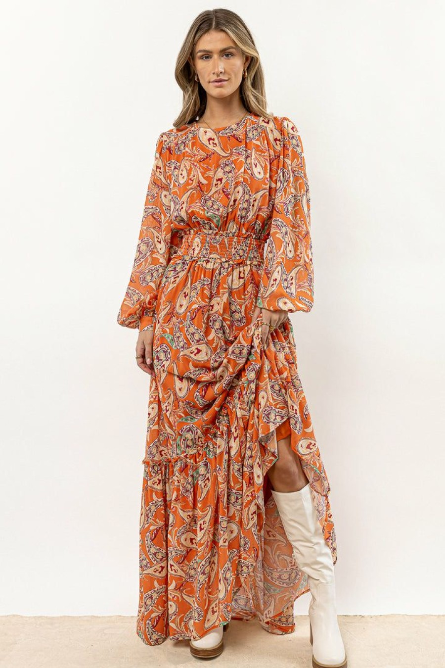 Dresses * | Buy Flying Tomato Xana Paisley Dress New Arrivals Rust