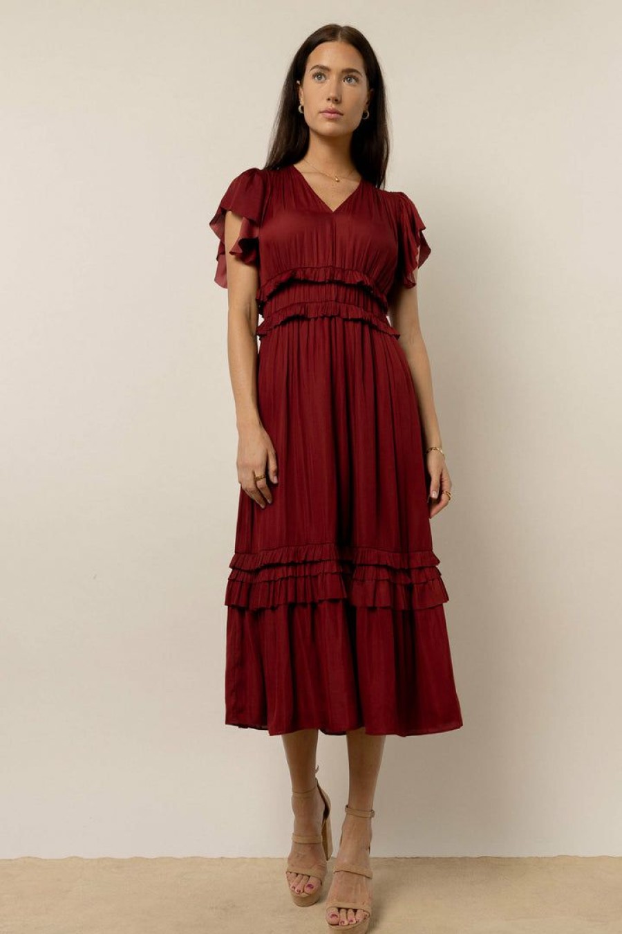 Dresses * | Promo Worui Dresses Willa Ruffle Dress In Brick