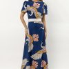 Dresses * | Wholesale Qizhen Dresses Odette Printed Maxi Dress Blue