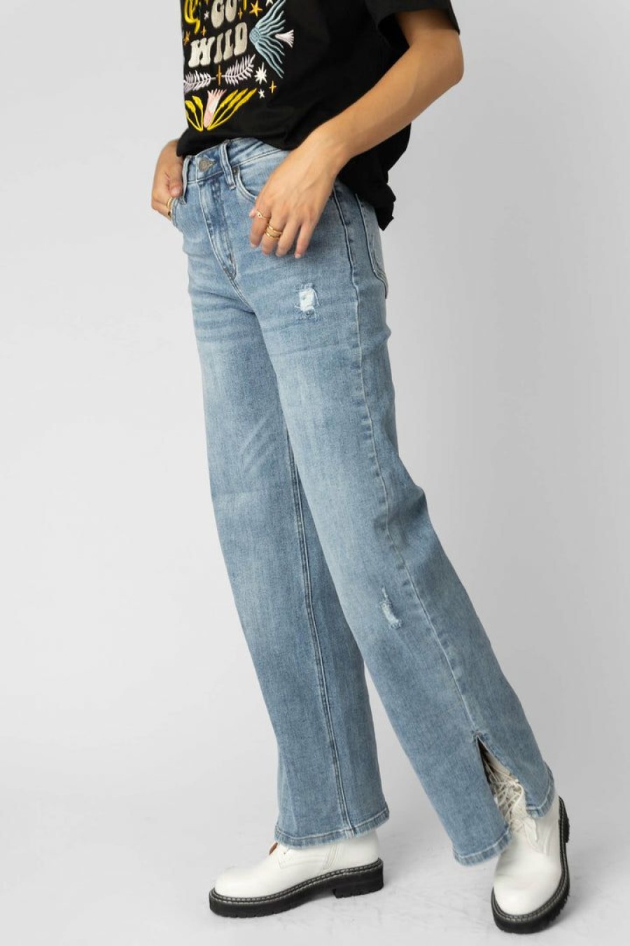 Jeans * | Best Pirce Risen Jeans Estrella Wide Leg Jeans Light Wash