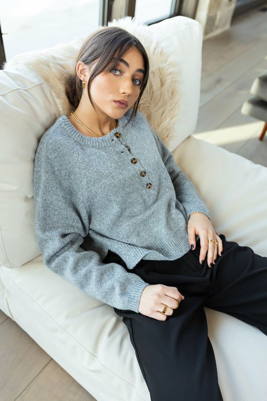 Tops * | Promo Very J Amelia Sweater In Grey