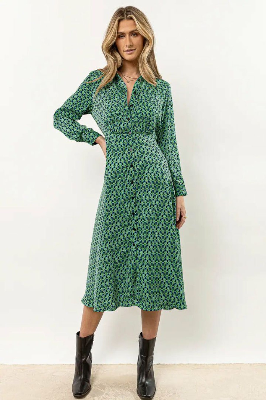 Dresses * | Promo Calista New Arrivals Mckay Printed Midi Dress Green