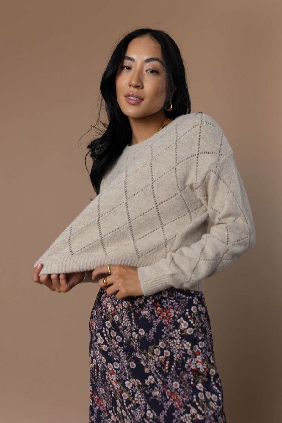 Tops * | Best Deal Dreamers By Debut Jeanine Sweater Tan