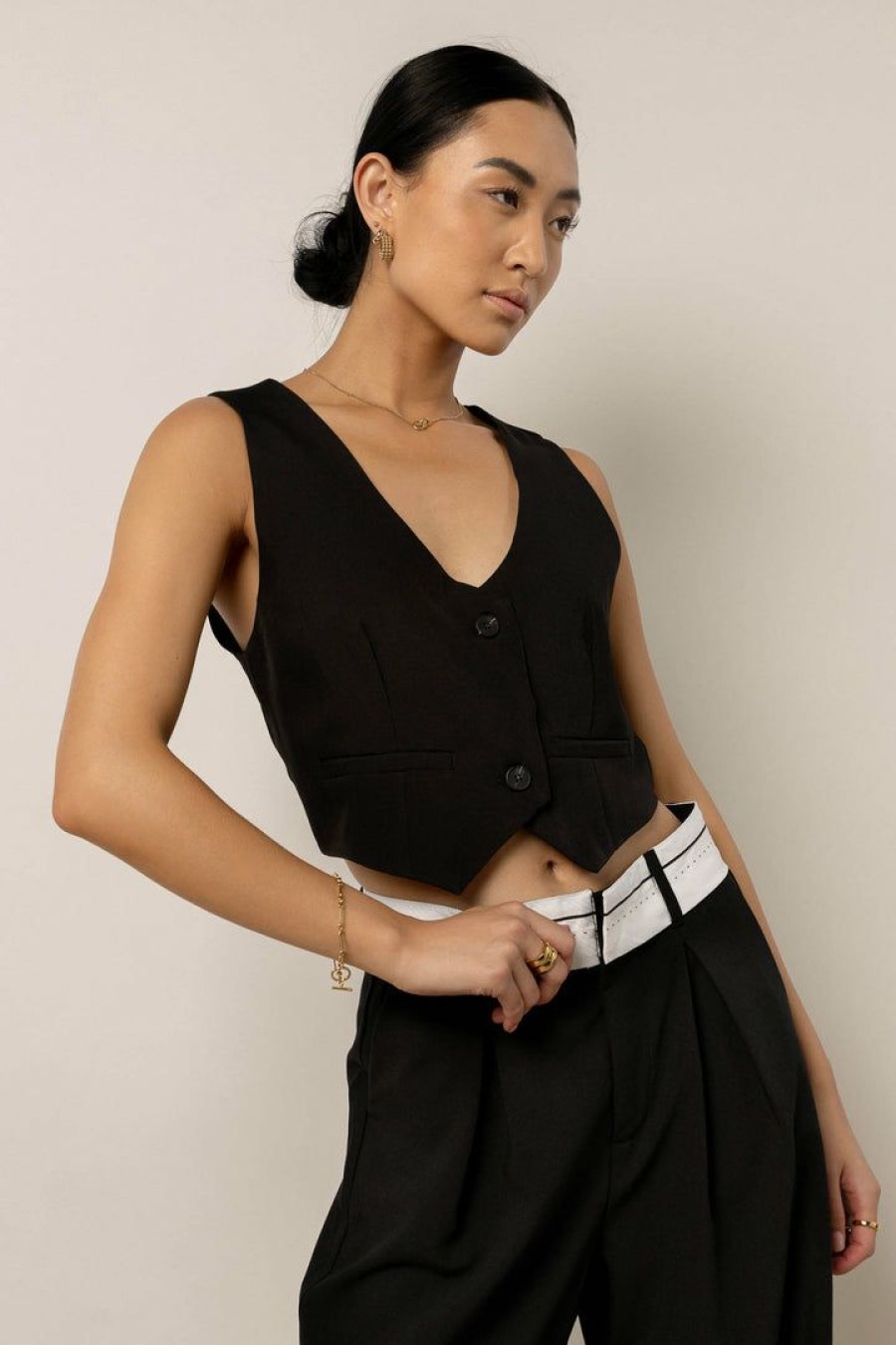 Tops * | Hot Sale Sans Souci Londyn Button Up Vest Tops Black