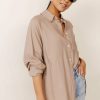 Tops * | Top 10 Fun 2 Fun Maude Button Down Blouse In Final Sale Taupe