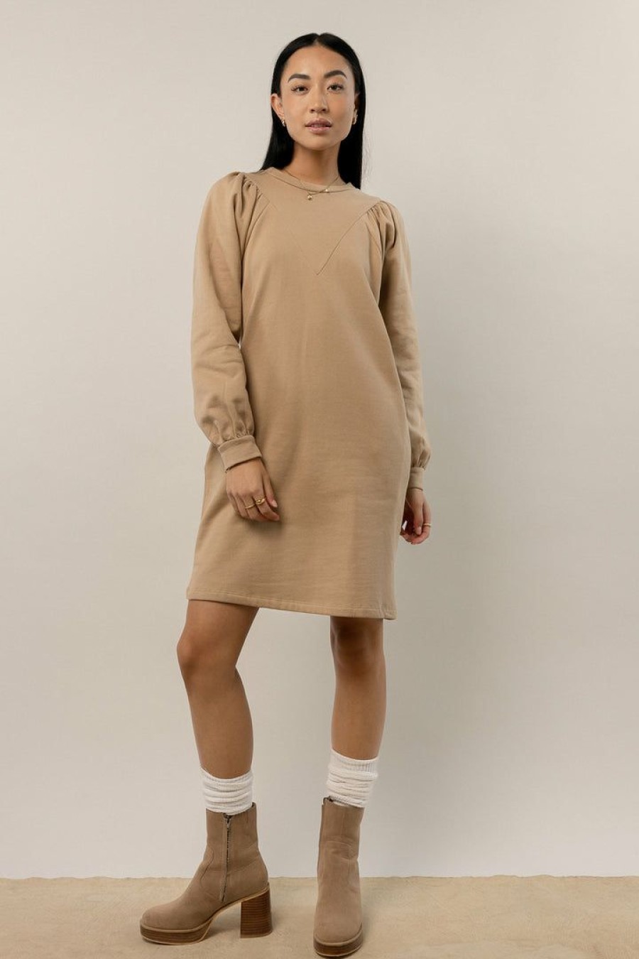 Dresses * | Flash Sale Vero Moda Everard Sweater Dress In Final Sale Tan