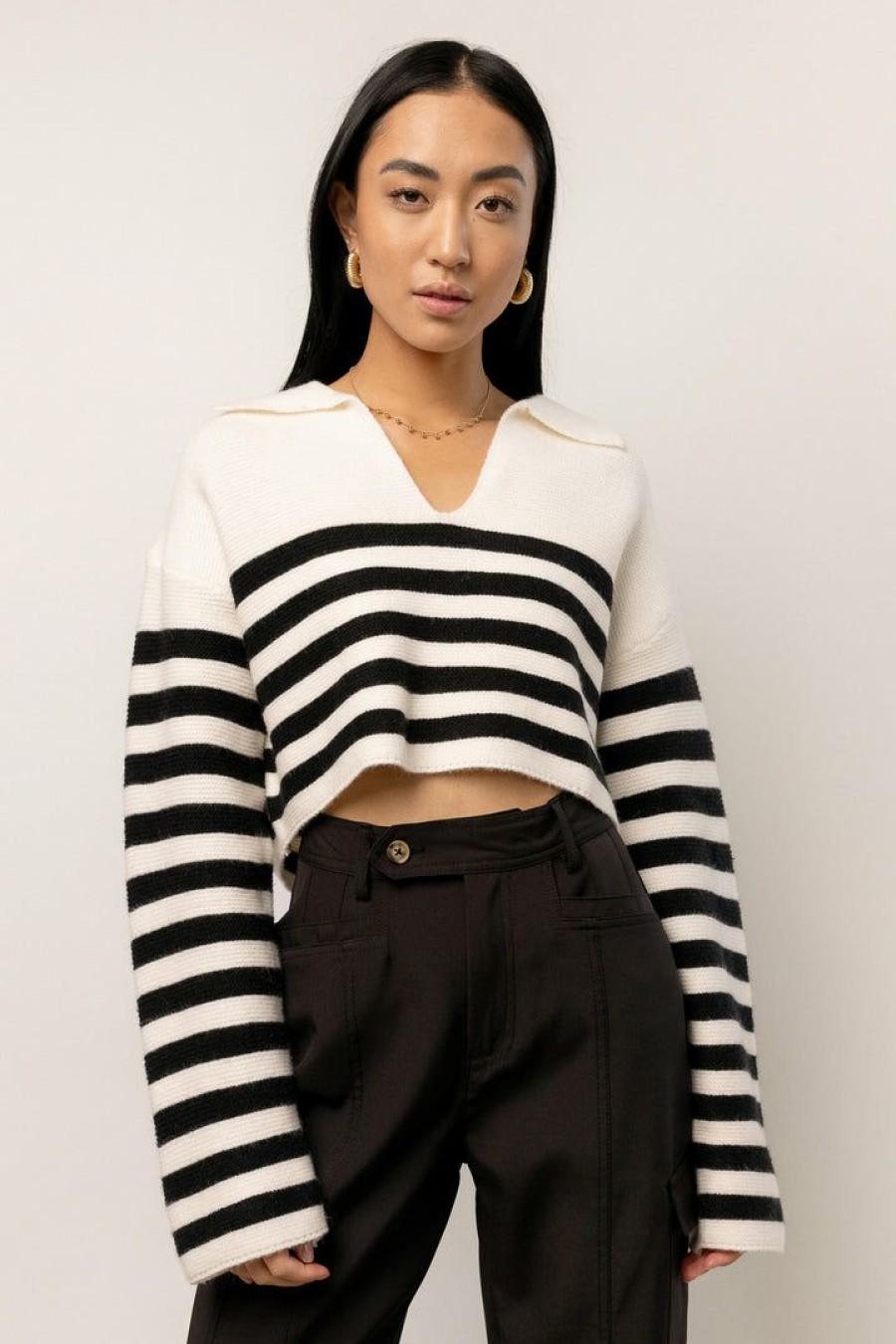 Tops * | Promo Crescent Rylee Cropped Sweater In Tops Ivory