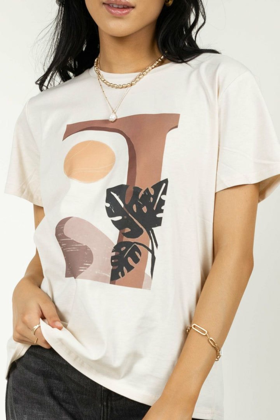 Tops * | Cheap Worui Summer Graphic Tee Final Sale Tops Cream