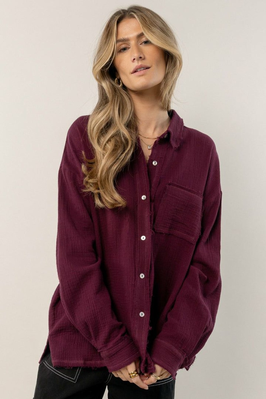 Tops * | Wholesale Fun 2 Fun Macey Button Up In Tops Plum