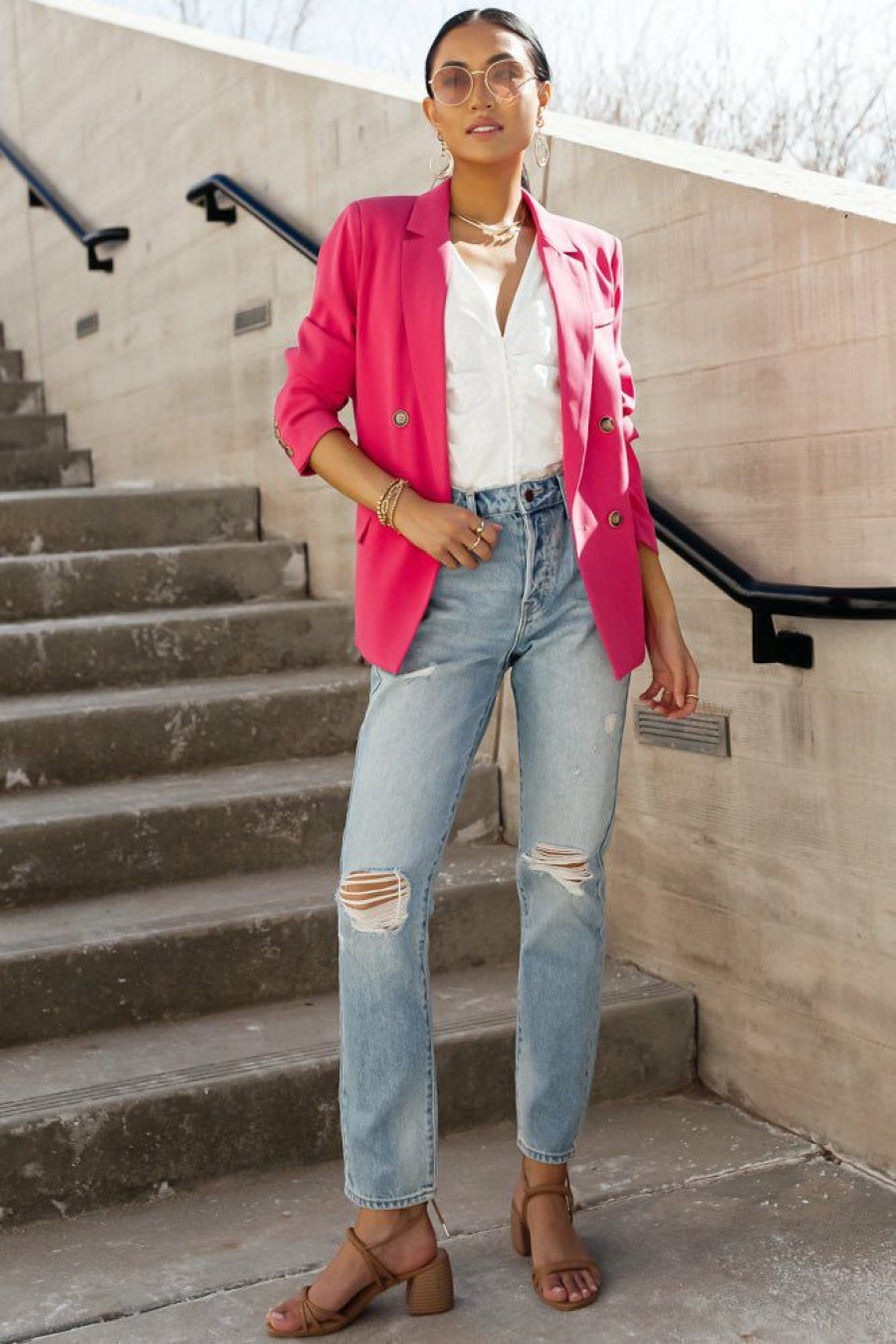 Tops * | Budget Aaron & Amber Tops Romaine Blazer In Pink