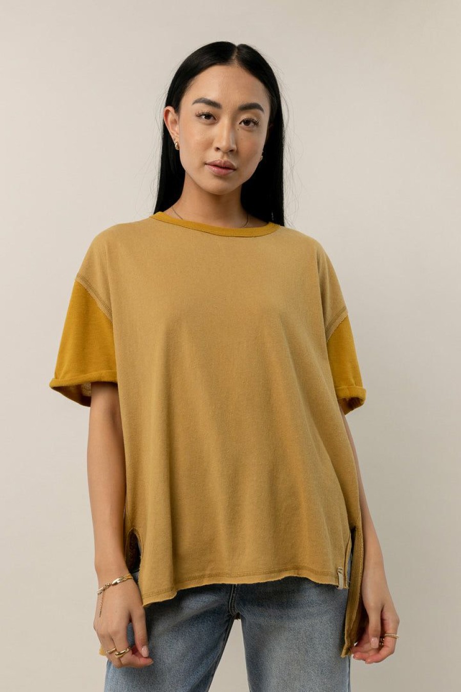 Tops * | Buy Sina Tops Addie Rolled Sleeve Top In Final Sale Mustard