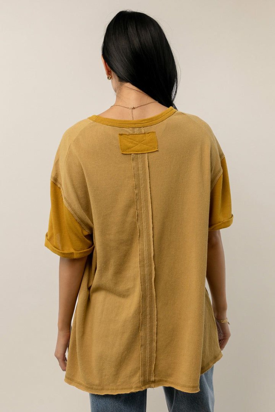 Tops * | Buy Sina Tops Addie Rolled Sleeve Top In Final Sale Mustard