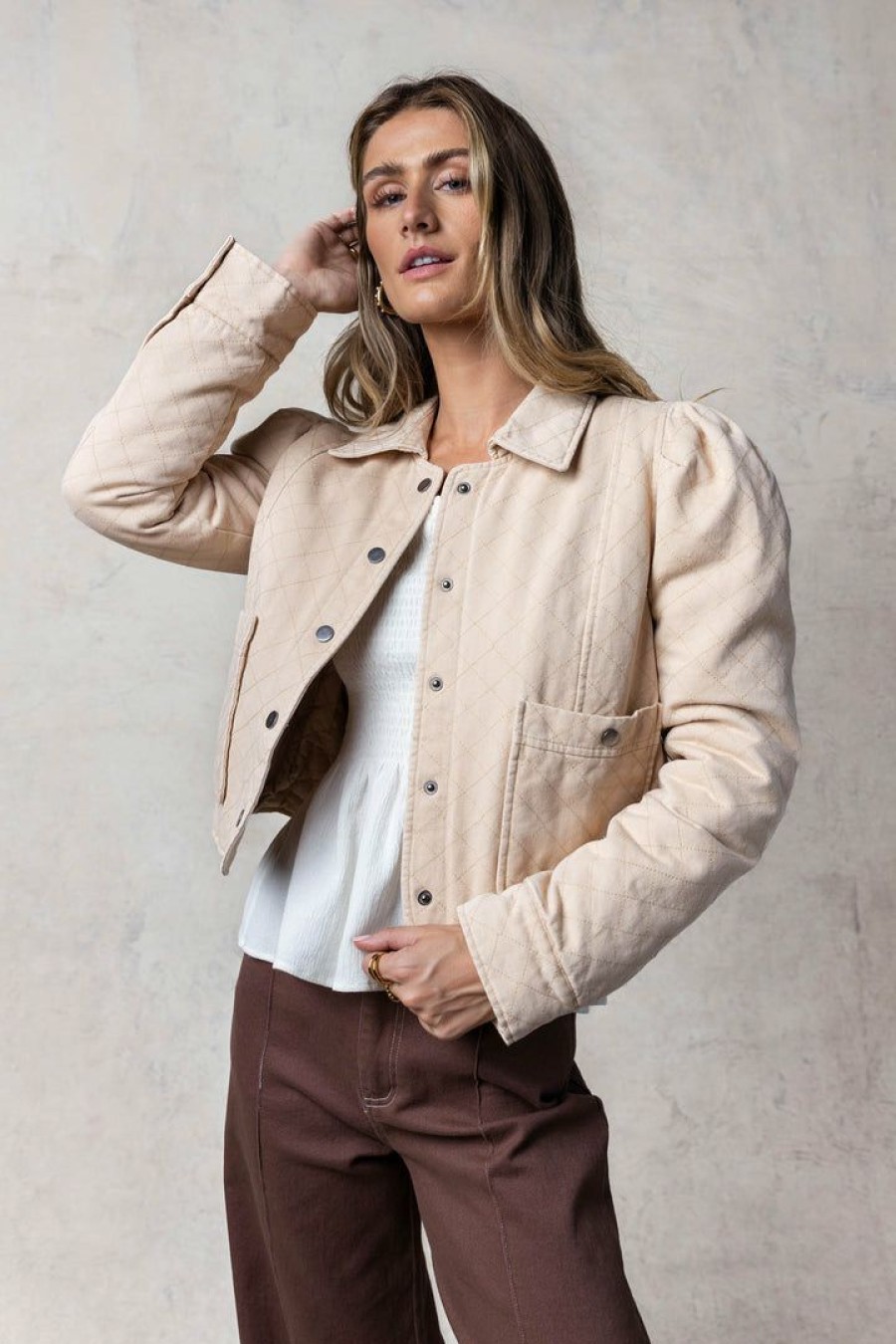 Tops * | Best Deal Fate Inc Colette Cropped Jacket Tan