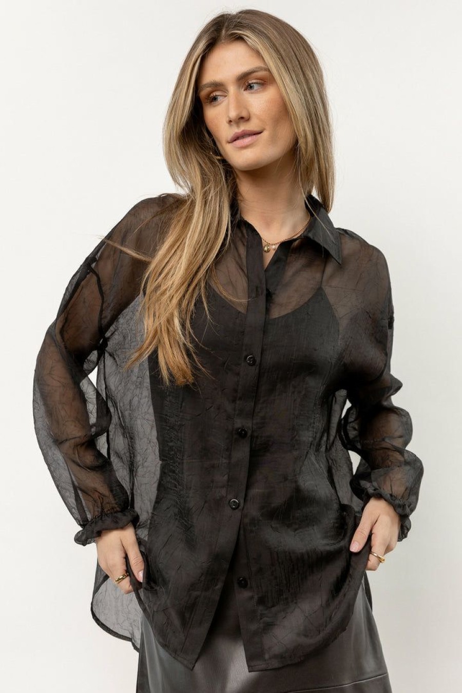 Tops * | Discount Things Between Tyra Sheer Top Black