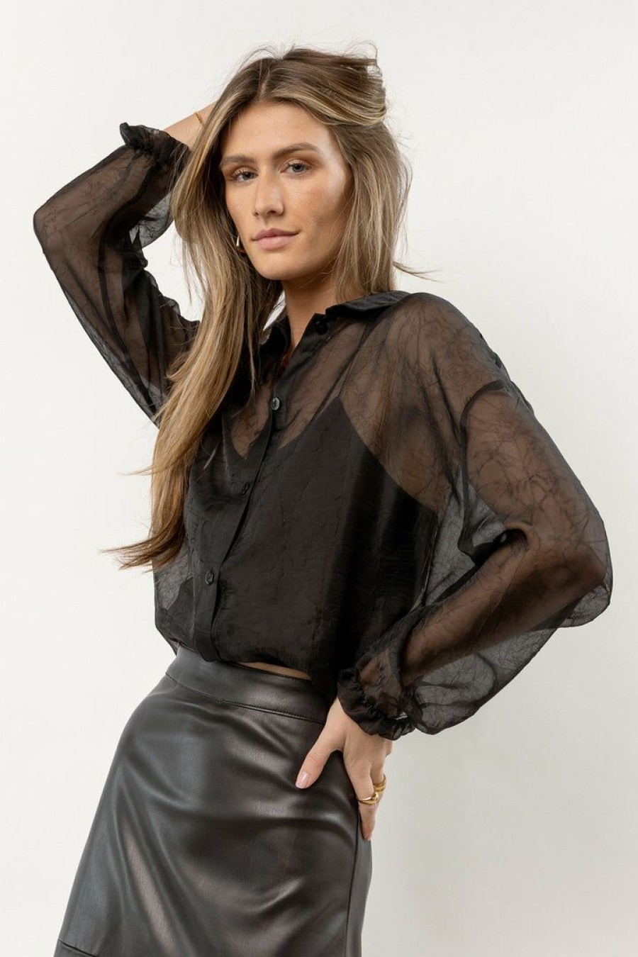 Tops * | Discount Things Between Tyra Sheer Top Black