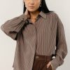 Tops * | Wholesale Lumiere Kristen Striped Button Down New Arrivals Brown