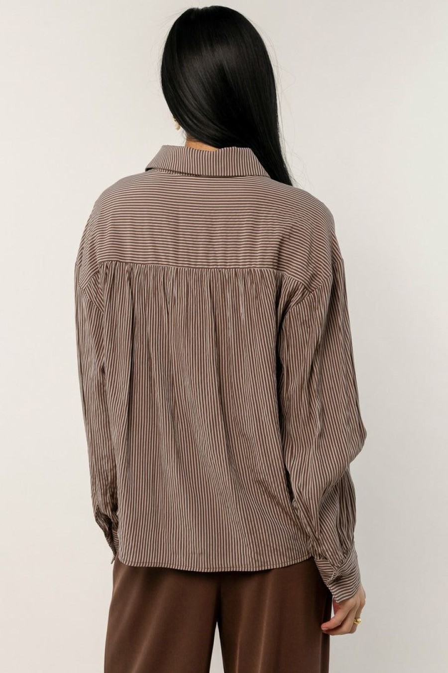 Tops * | Wholesale Lumiere Kristen Striped Button Down New Arrivals Brown