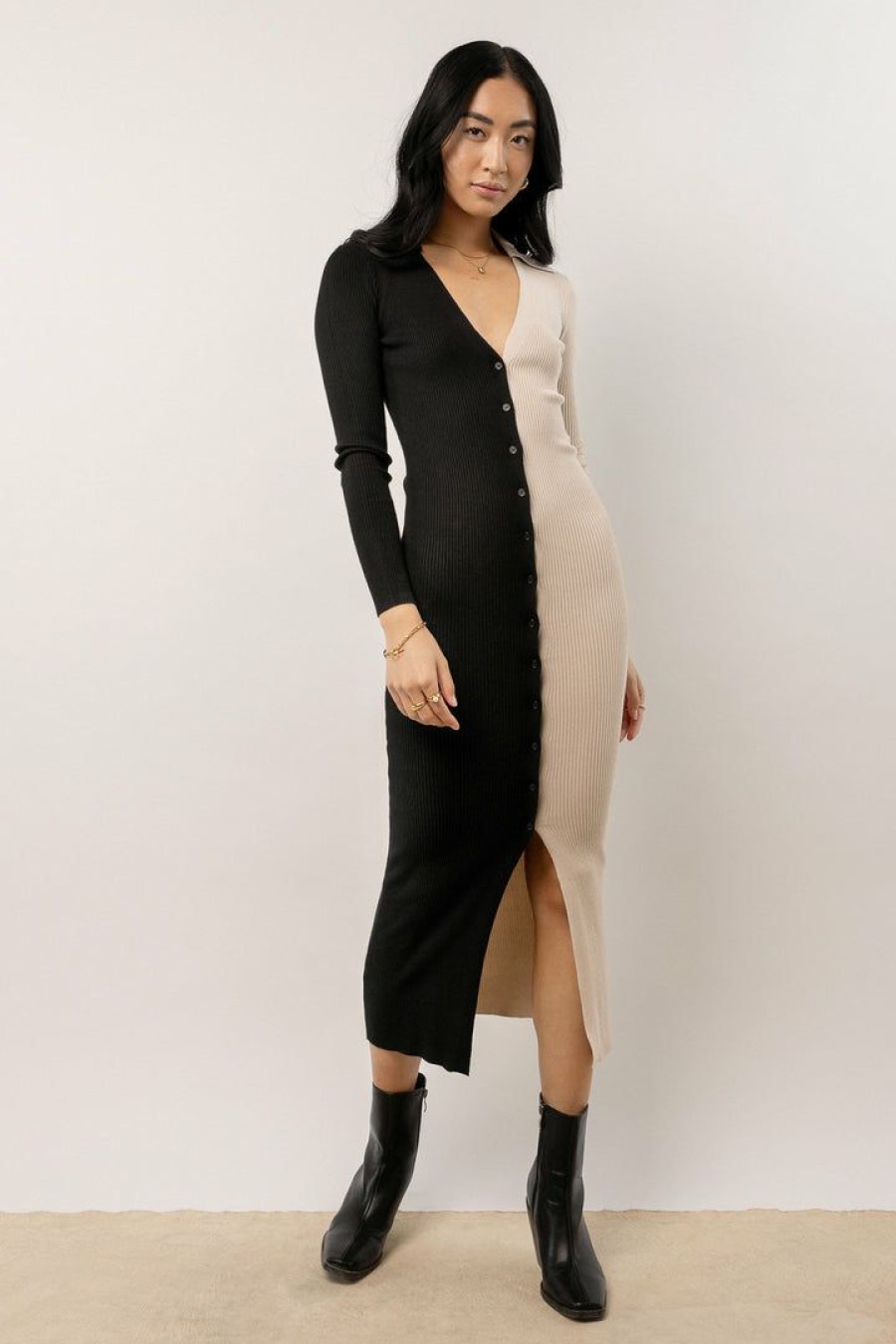 Dresses * | Deals Lush Clothing Blake Ribbed Knit Sweater Dress Black