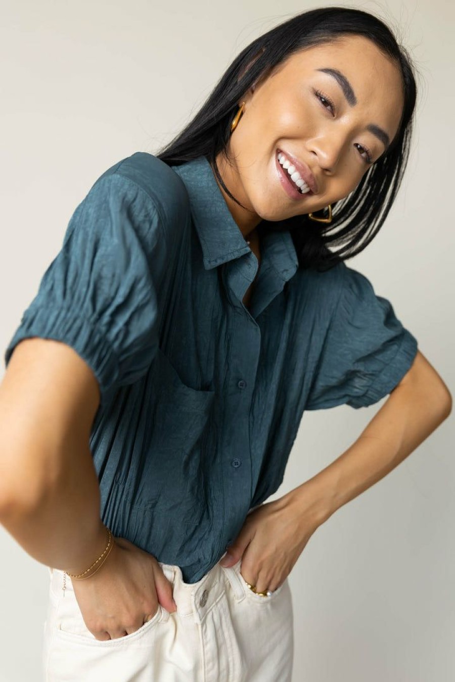 Tops * | Buy Sina Hartley Button Down In Teal