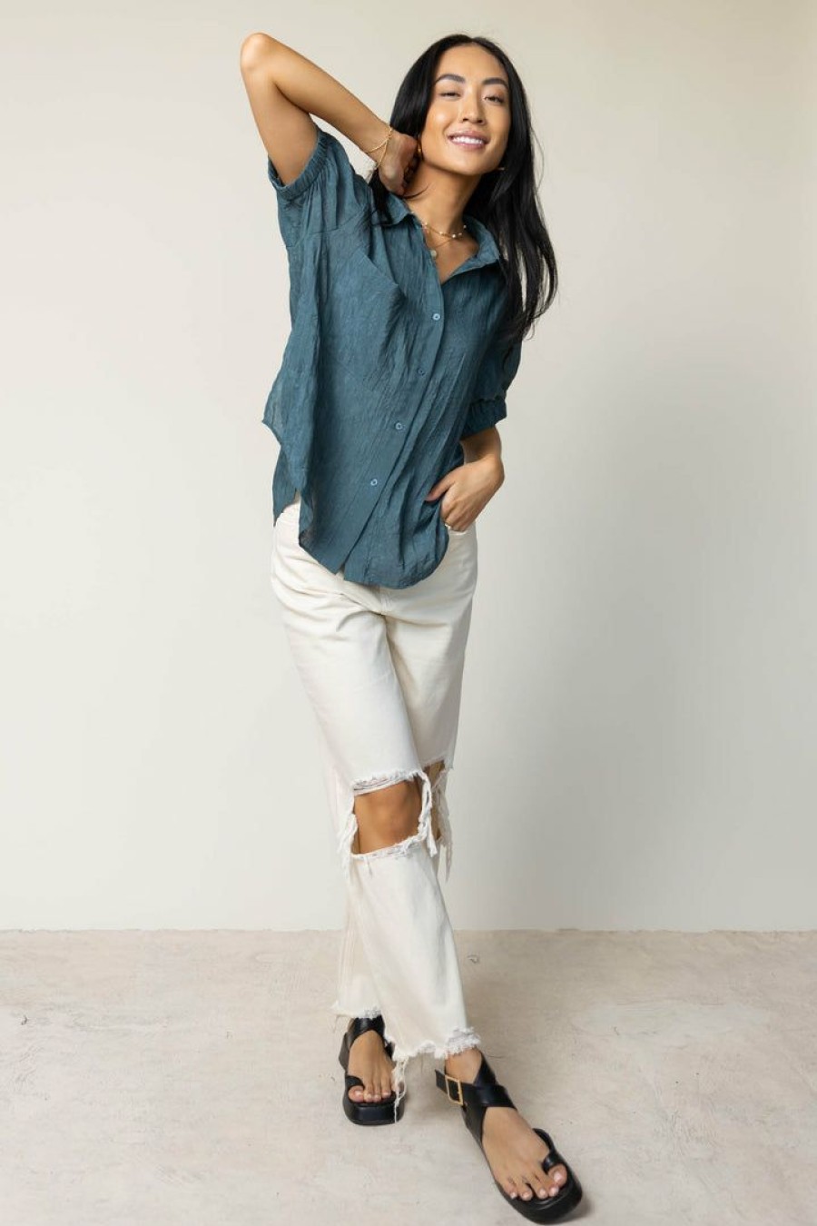 Tops * | Buy Sina Hartley Button Down In Teal