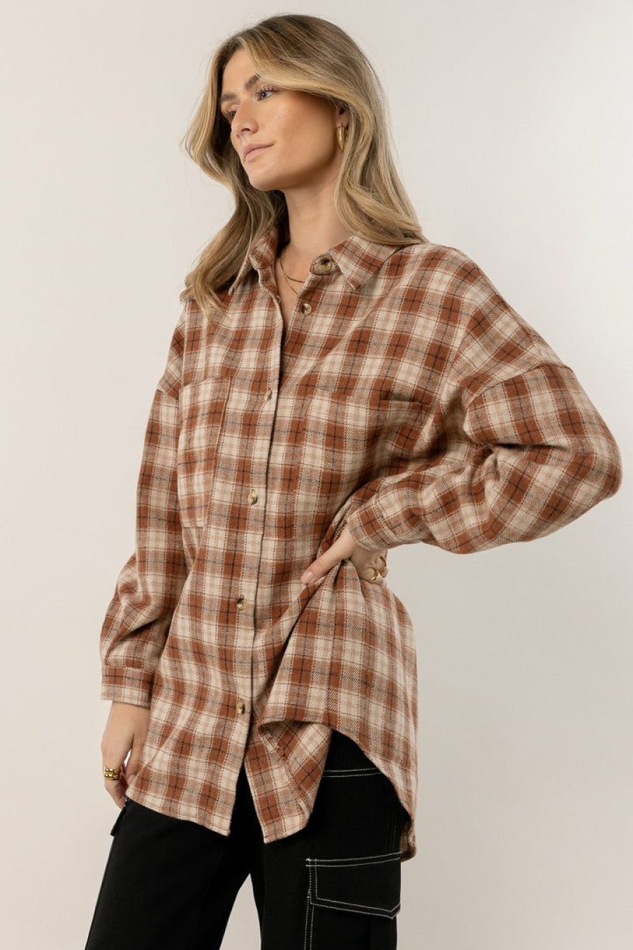 Tops * | Top 10 Qizhen Alex Flannel Shirt Jacket Rust