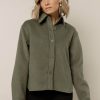 Tops * | Cheapest Things Between Tops Aspen Button Down Shacket Hunter Green