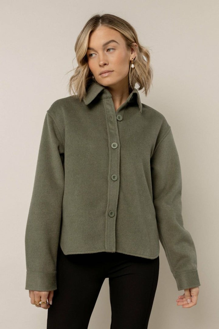 Tops * | Cheapest Things Between Tops Aspen Button Down Shacket Hunter Green