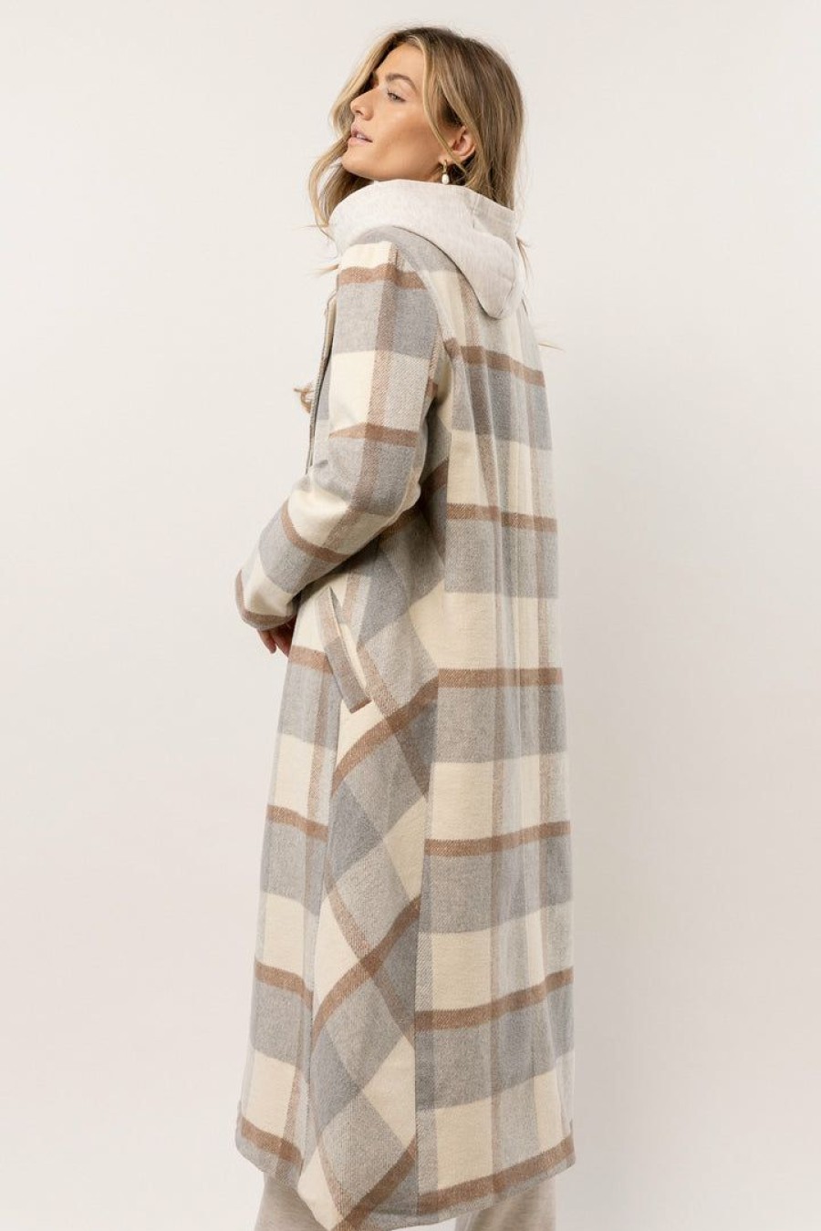 Tops * | New Qizhen Tops Jovie Plaid Coat Ivory