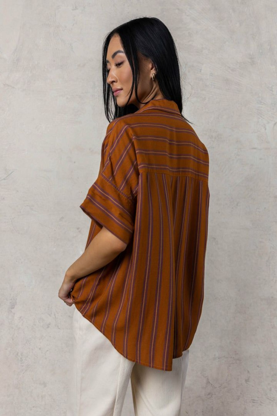 Tops * | Flash Sale Fun 2 Fun Vernon Button Up Tops Terracotta