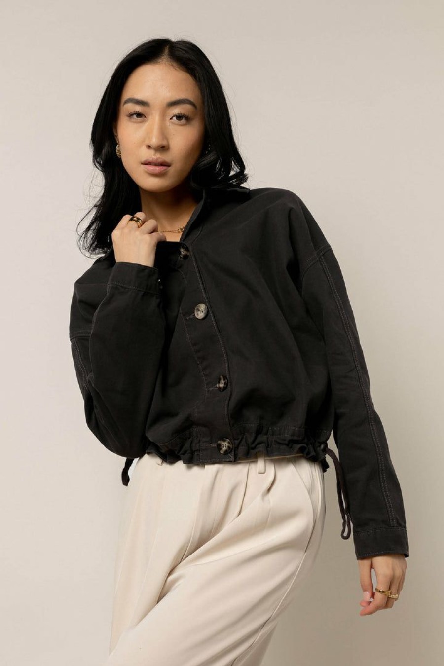 Tops * | Top 10 Things Between New Arrivals Robyn Button Up Jacket Charcoal