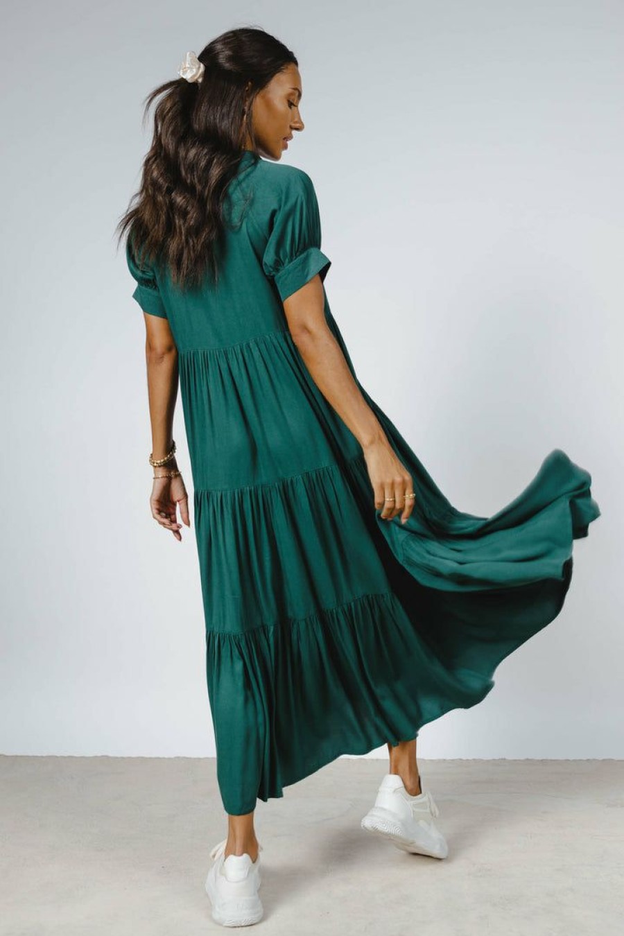 Dresses * | Cheapest Fore Collection Amanda Tiered Dress In Hunter Green