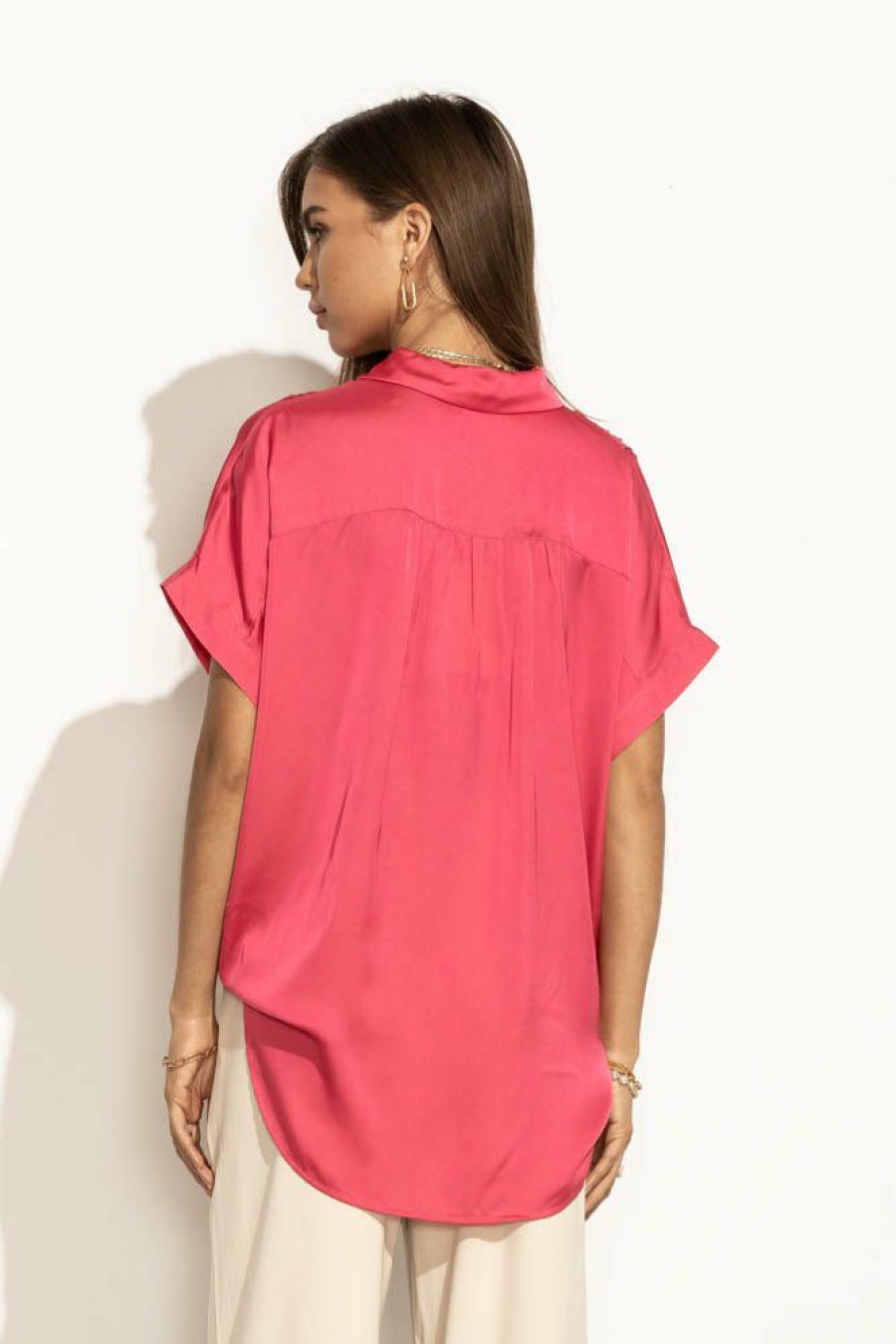 Tops * | Top 10 Fun 2 Fun Mary Button Down Top In Final Sale Pink