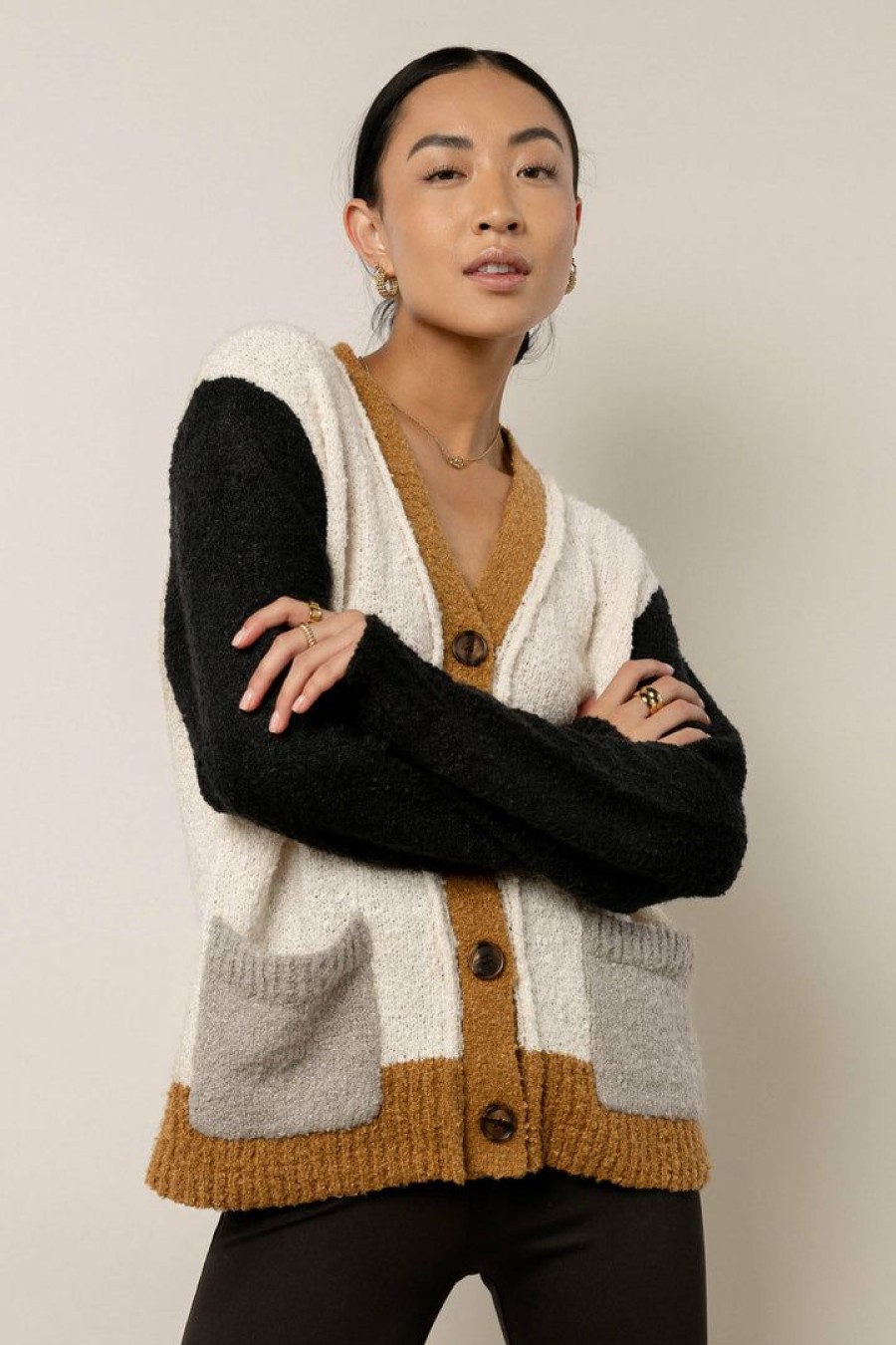 Tops * | Outlet Be Cool Manufacture Camryn Knitted Cardigan Sweater Ivory