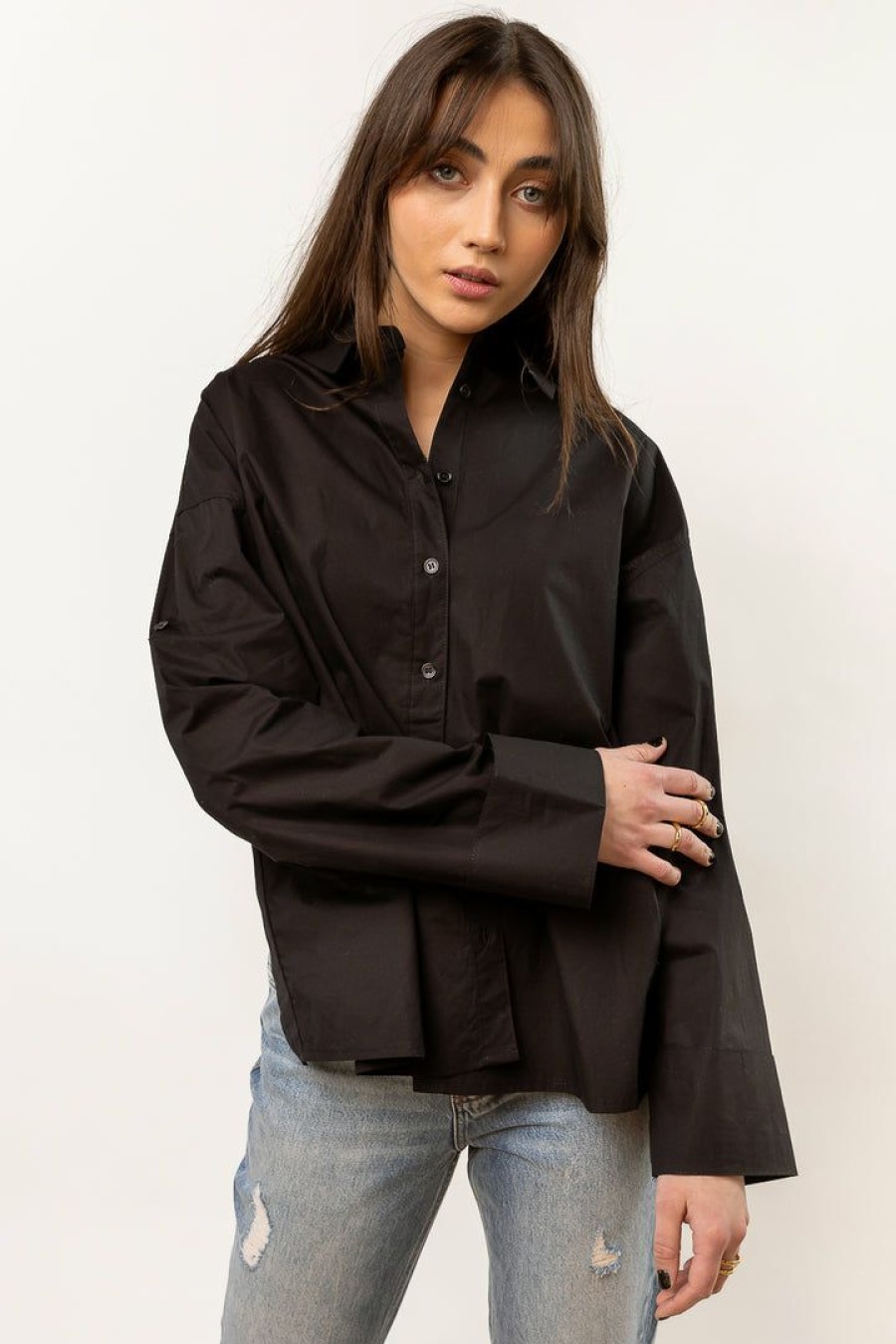 Tops * | Cheap Crescent Clemence Button Up New Arrivals Black